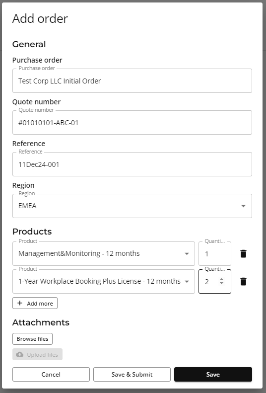 Add order details screen